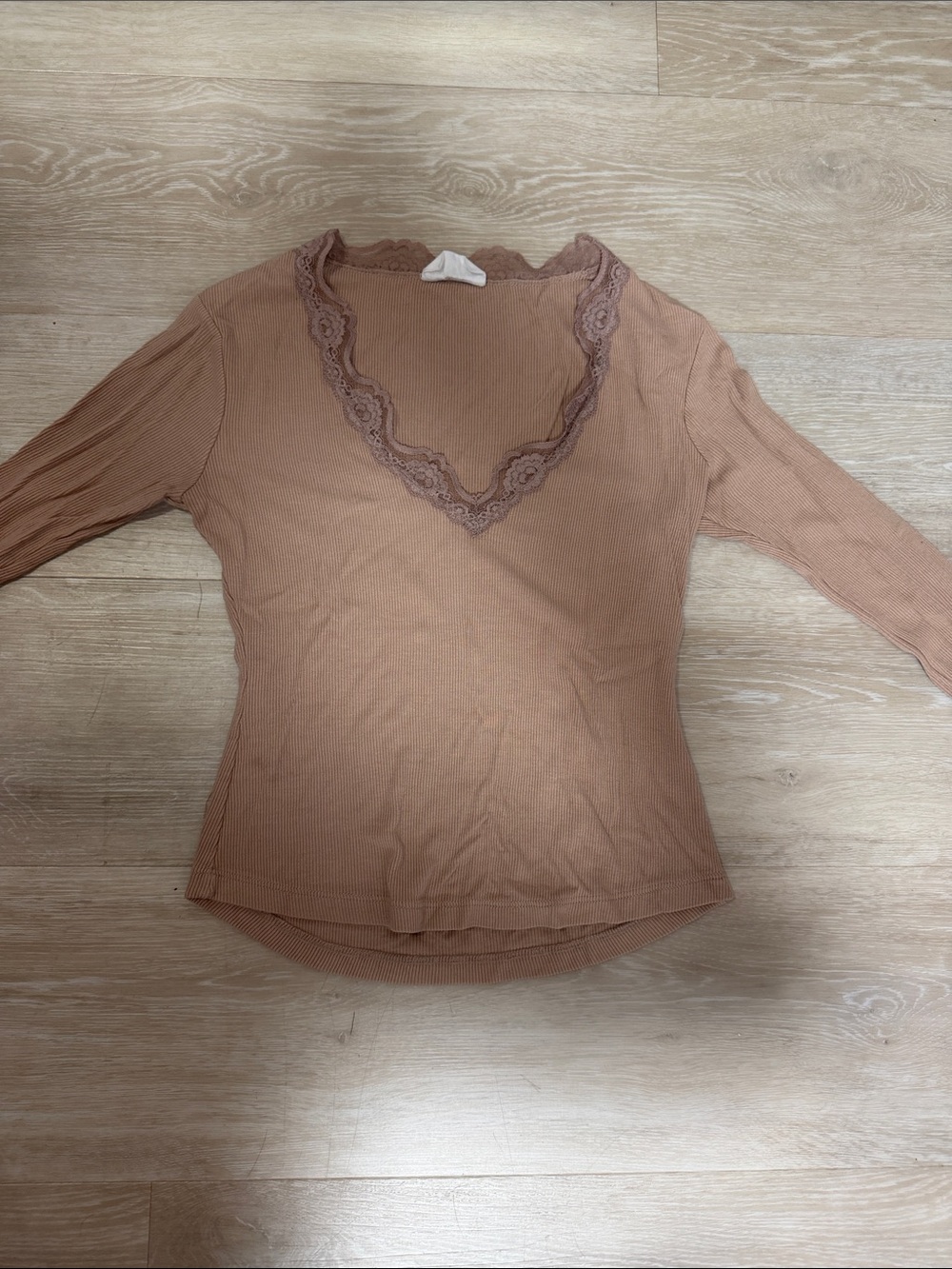 LNA Lace-Trim Ribbed Long Sleeve Top